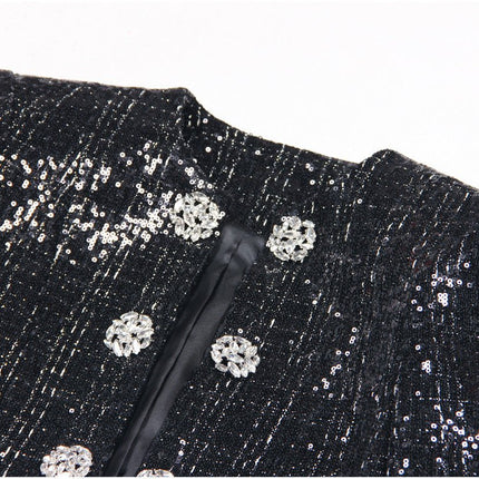 Elisa Black Tweed Blazer with Silver Detailing