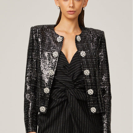 Elisa Black Tweed Blazer with Silver Detailing