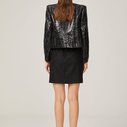 Elisa Black Tweed Blazer with Silver Detailing