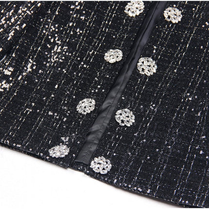 Elisa Black Tweed Jacket with Silver Detailing