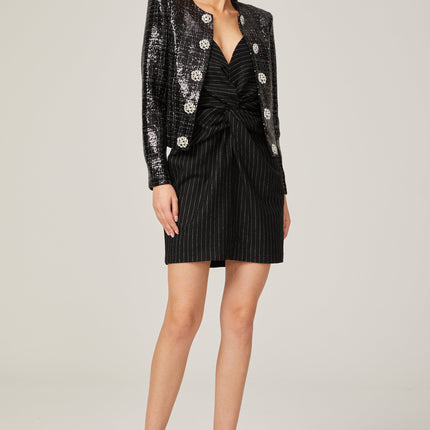 Elisa Black Tweed Jacket with Silver Detailing