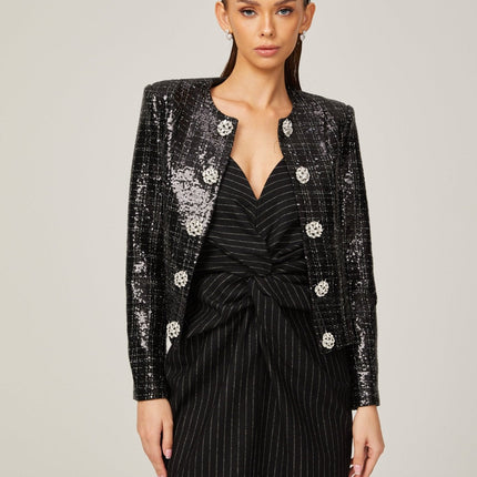 Elisa Black Tweed Jacket with Silver Detailing