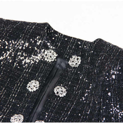 Elisa Black Tweed Jacket with Silver Detailing