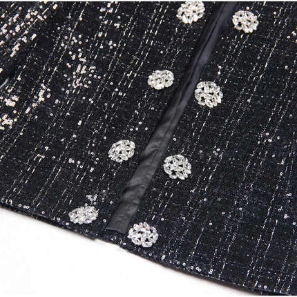 Elisa Black Tweed Jacket with Silver Detailing and Jeweled Buttons