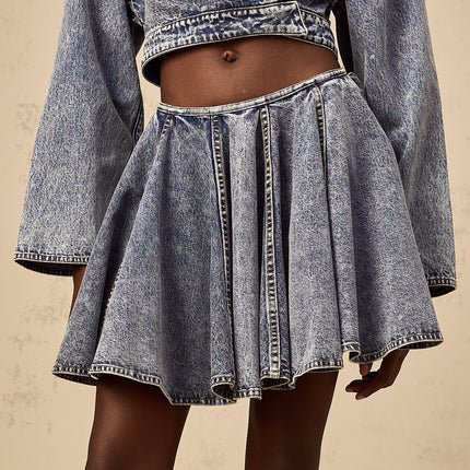 Elisa Blue Denim Shirred Mini Skirt