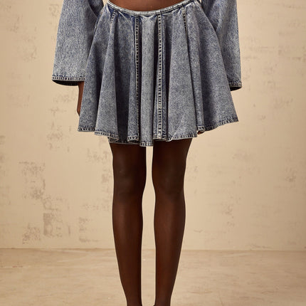 Elisa Blue Denim Shirred Mini Skirt