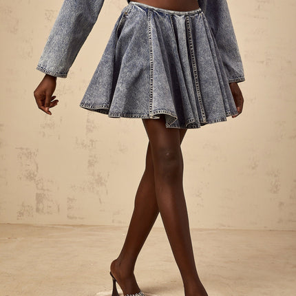Elisa Blue Denim Shirred Mini Skirt
