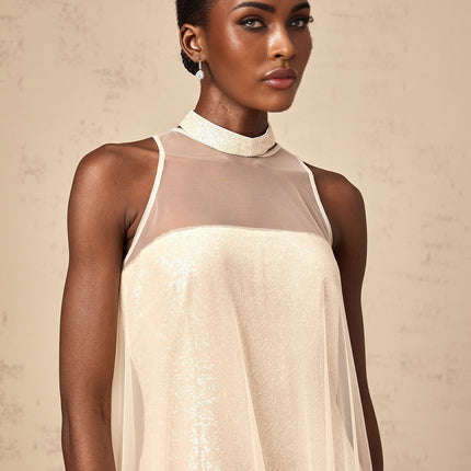 Elisabetta Champagne Sequin Layered Midi Dress Terylene Fiber Flared Hem