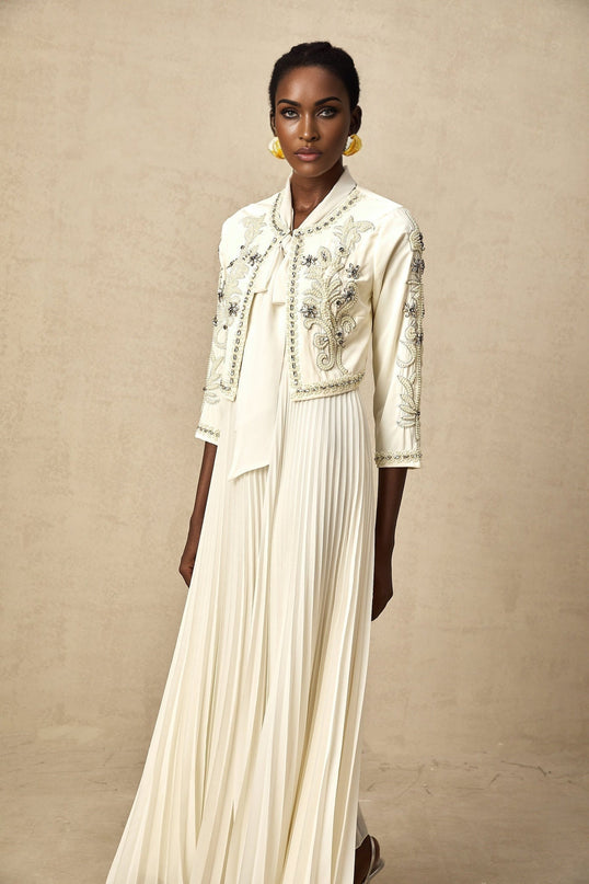 Elisabetta White Crystal Embellished Jacket Dress Matching Set