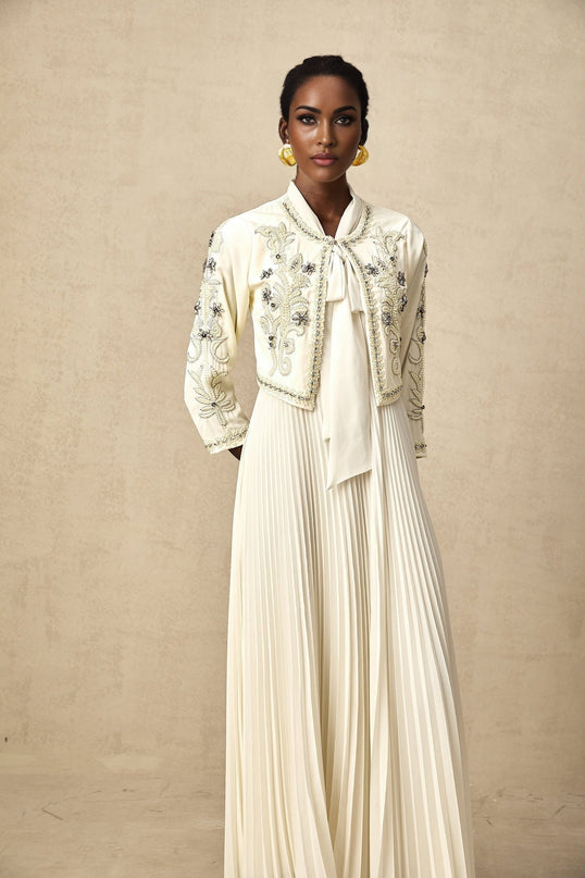 Elisabetta White Crystal Embellished Jacket Dress Matching Set