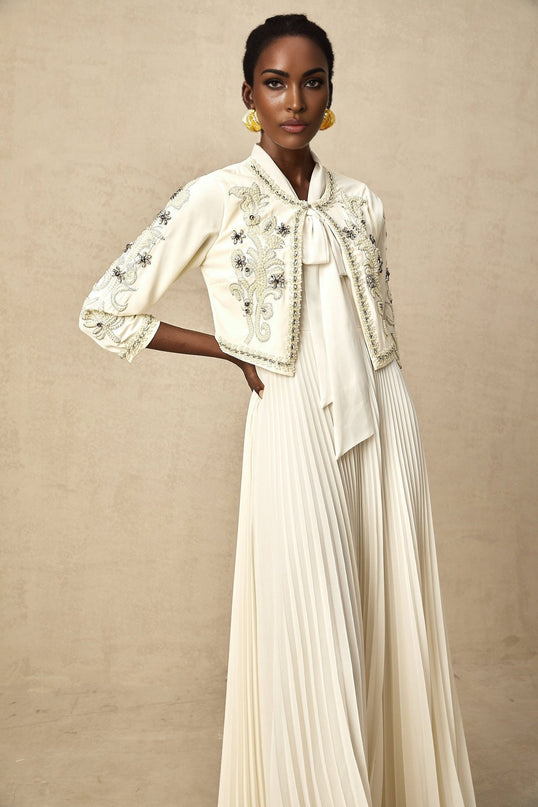 Elisabetta White Crystal Embellished Jacket Dress Matching Set
