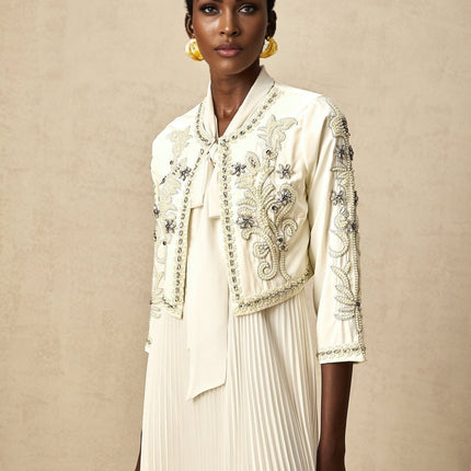 Elisabetta White Crystal Embellished Jacket Dress Matching Set