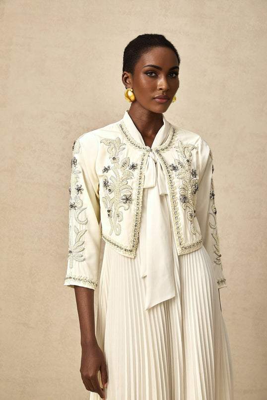 Elisabetta White Crystal Embellished Jacket Dress Matching Set