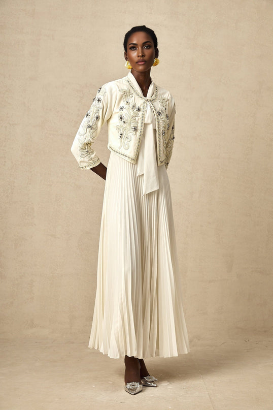 Elisabetta White Crystal Embellished Jacket Dress Matching Set
