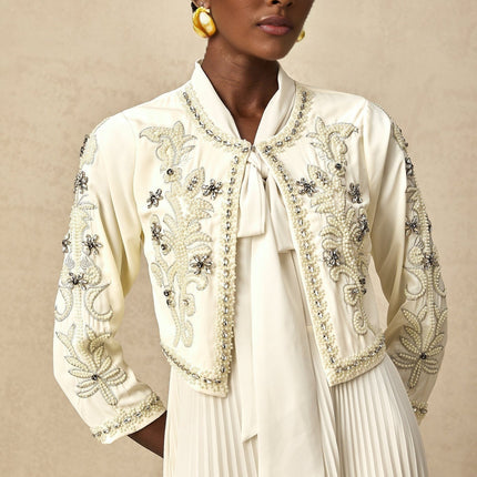 Elisabetta White Crystal Embellished Jacket Dress Matching Set