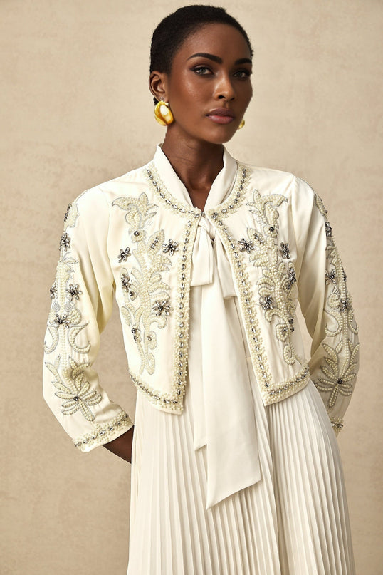 Elisabetta White Crystal Embellished Jacket Dress Matching Set