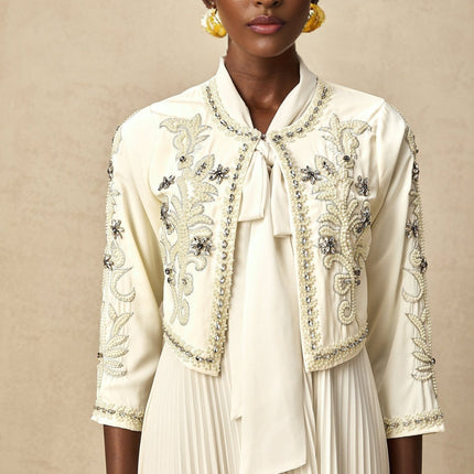 Elisabetta White Crystal Embellished Jacket Dress Matching Set