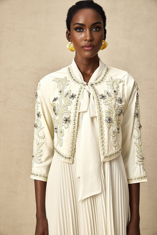 Elisabetta White Crystal Embellished Jacket Dress Matching Set