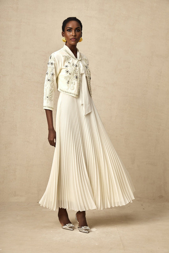 Elisabetta White Crystal Embellished Jacket Dress Matching Set