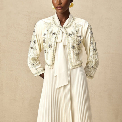 Elisabetta White Crystal Embellished Jacket Dress Set