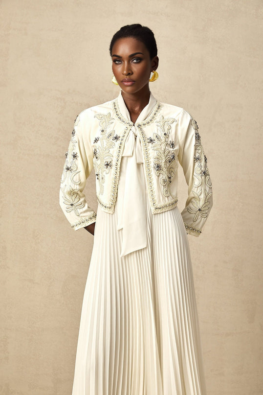 Elisabetta White Crystal Embellished Jacket Dress Set