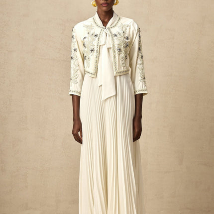 Elisabetta White Crystal Embellished Matching Set Jacket Dress