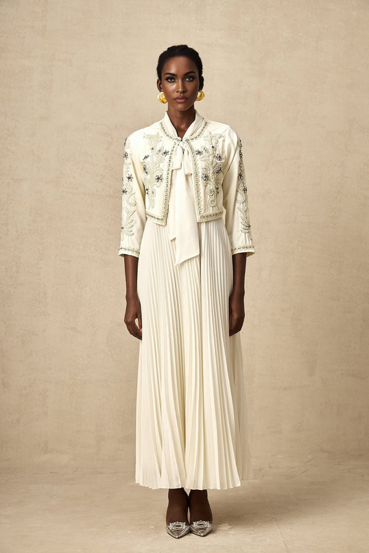 Elisabetta White Crystal Embellished Matching Set Jacket Dress
