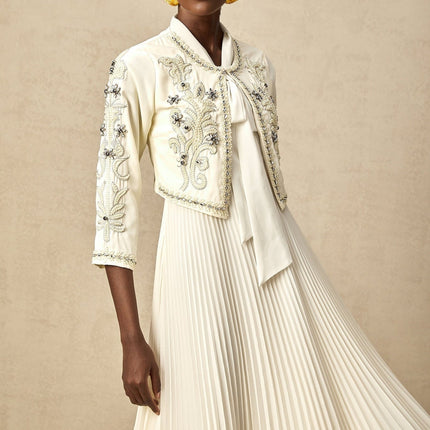 Elisabetta White Crystal Embellished Matching Set Jacket Dress