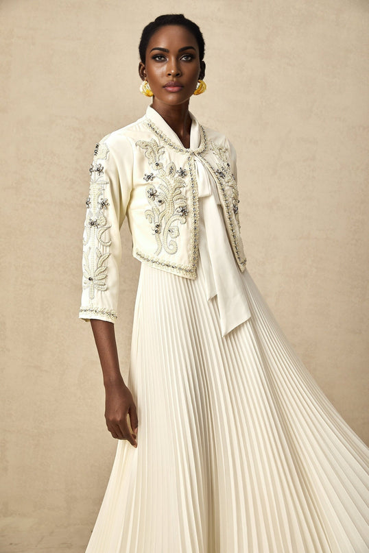 Elisabetta White Crystal Embellished Matching Set Jacket Dress