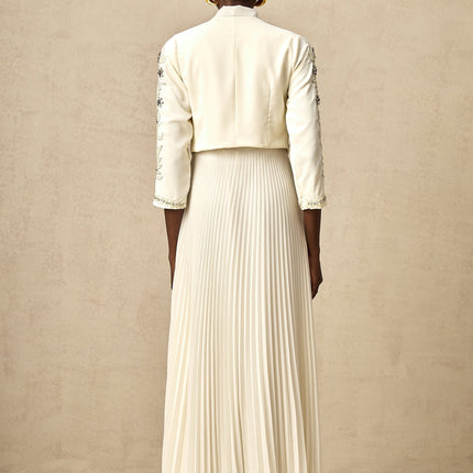 Elisabetta White Crystal Embellished Matching Set Jacket Dress