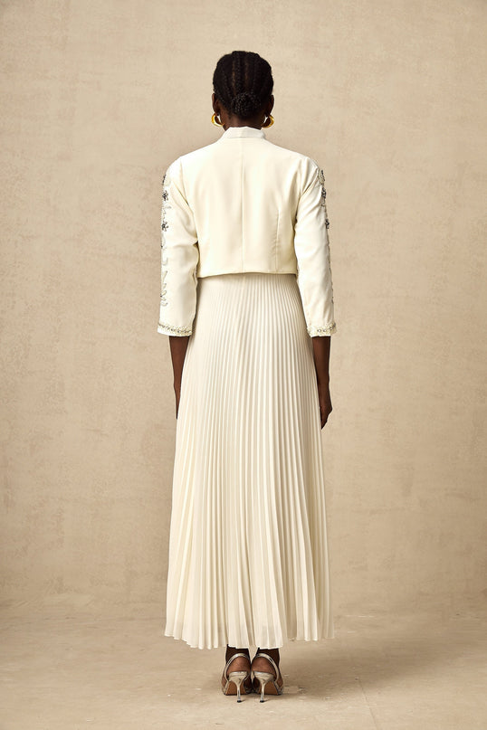 Elisabetta White Crystal Embellished Matching Set Jacket Dress