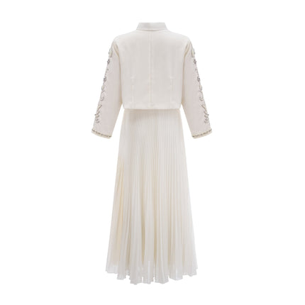 Elisabetta White Crystal Embellished Matching Set Jacket Dress