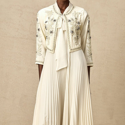 Elisabetta White Crystal Embellished Matching Set Jacket Dress