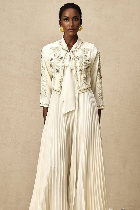 Elisabetta White Crystal Embellished Matching Set Jacket Dress