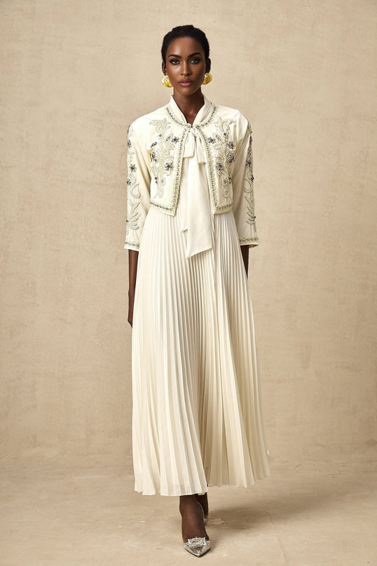 Elisabetta White Crystal Embellished Matching Set Jacket Dress