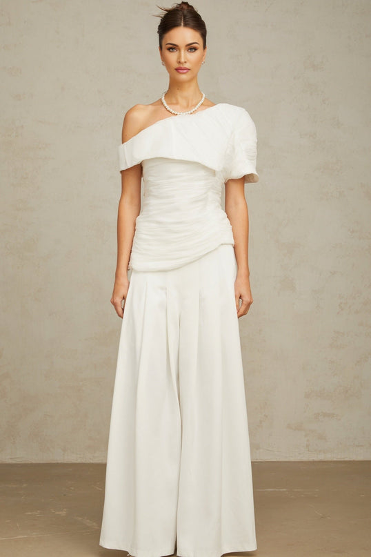 Elisabetta White One Shoulder Matching Set