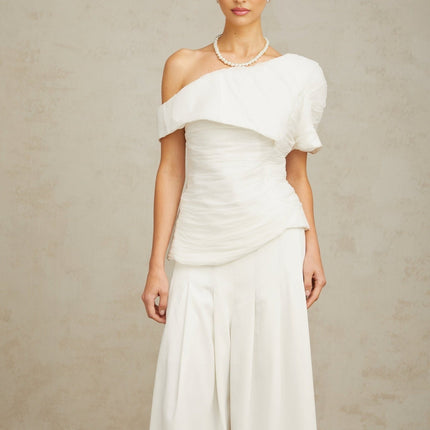 Elisabetta White One Shoulder Matching Set