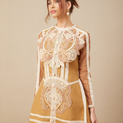 Elisabetta Yellow Lace Cut Out Peplum Dress