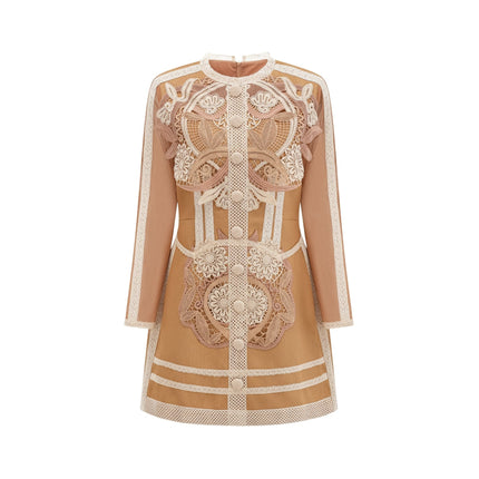 Elisabetta Yellow Lace Cut Out Peplum Dress