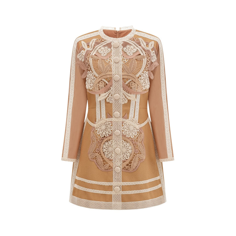 Elisabetta Yellow Lace Cut Out Peplum Dress