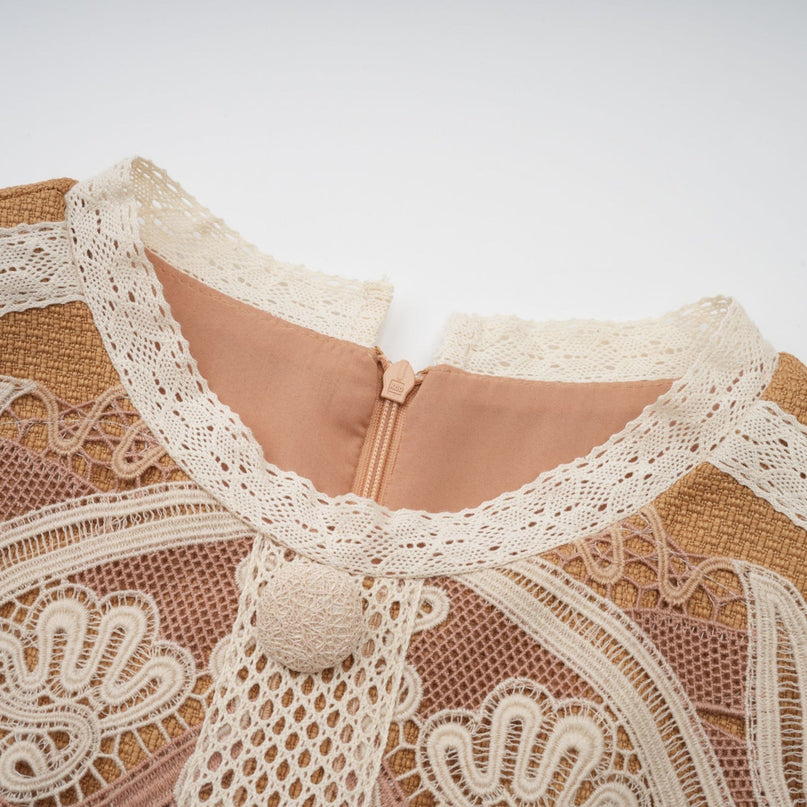 Elisabetta Yellow Lace Cut Out Peplum Dress
