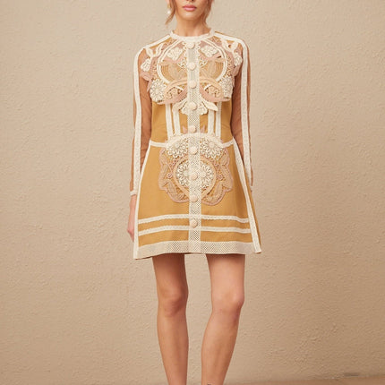 Elisabetta Yellow Lace Cut Out Peplum Dress