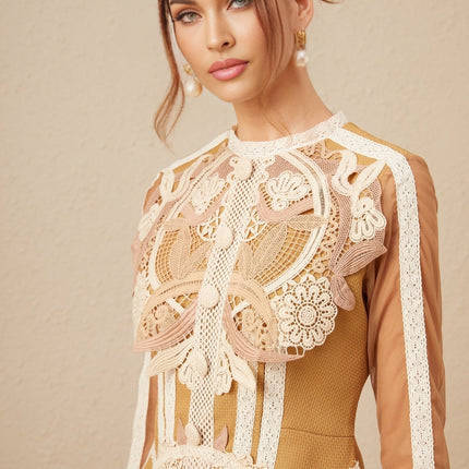 Elisabetta Yellow Lace Cut Out Peplum Hem Mini Dress