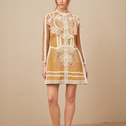 Elisabetta Yellow Lace Peplum Dress