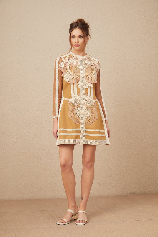 Elisabetta Yellow Lace Peplum Dress
