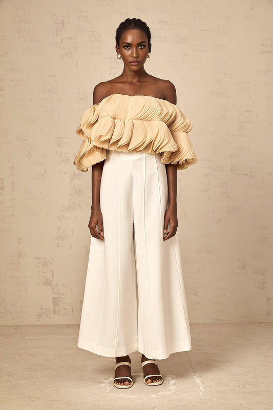 Elise neutrals offshoulder shirred cropped top