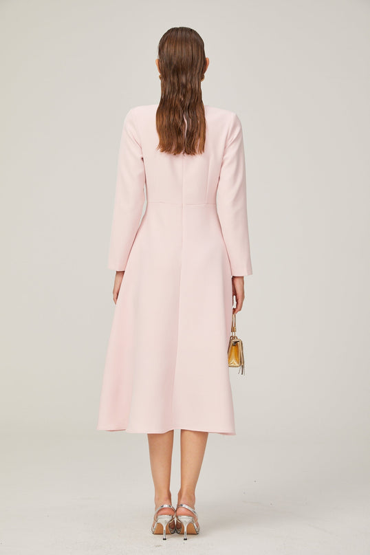Elise pink bowdetail splitneck midi dress