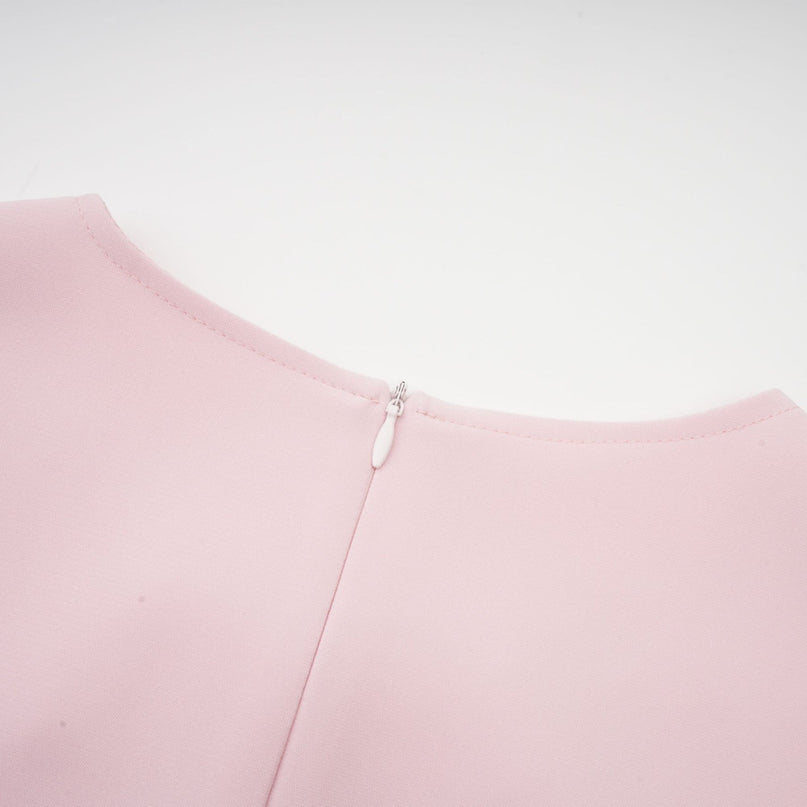 Elise pink bowdetail splitneck midi dress