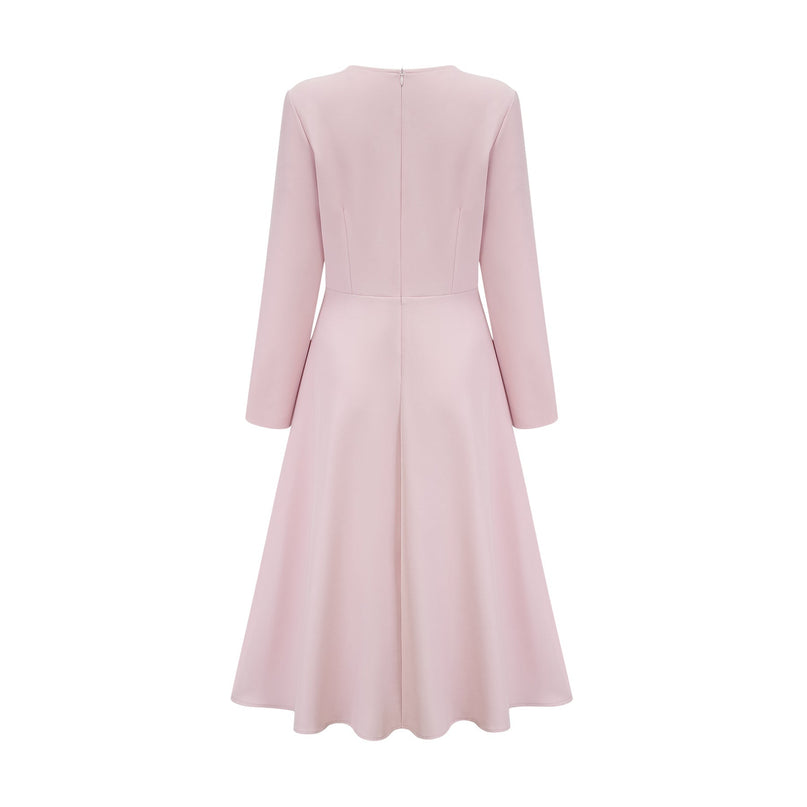 Elise pink bowdetail splitneck midi dress