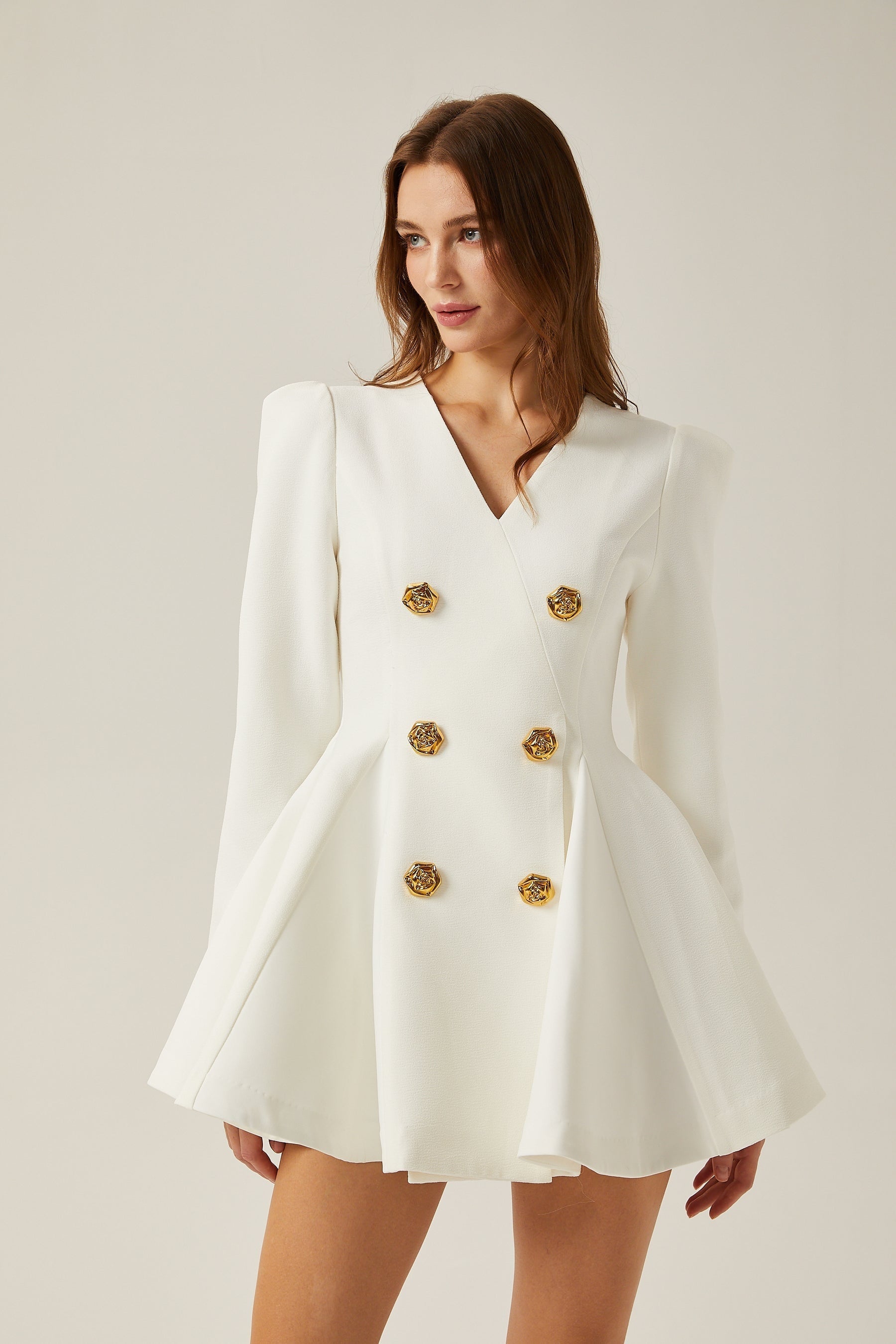 Élise pleated peplumhem blazer dress in White